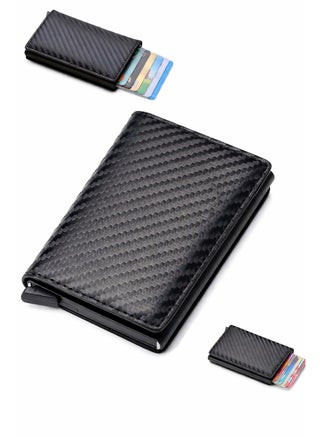 Card Holder, Men Credit Card Holder, Slim Card Case Front Pocket Anti-theft-RFID Auto Pop up Travel Thin Wallets for Men, Carbon Fiber Black( Hold 12-14 Cards), Minimalist
